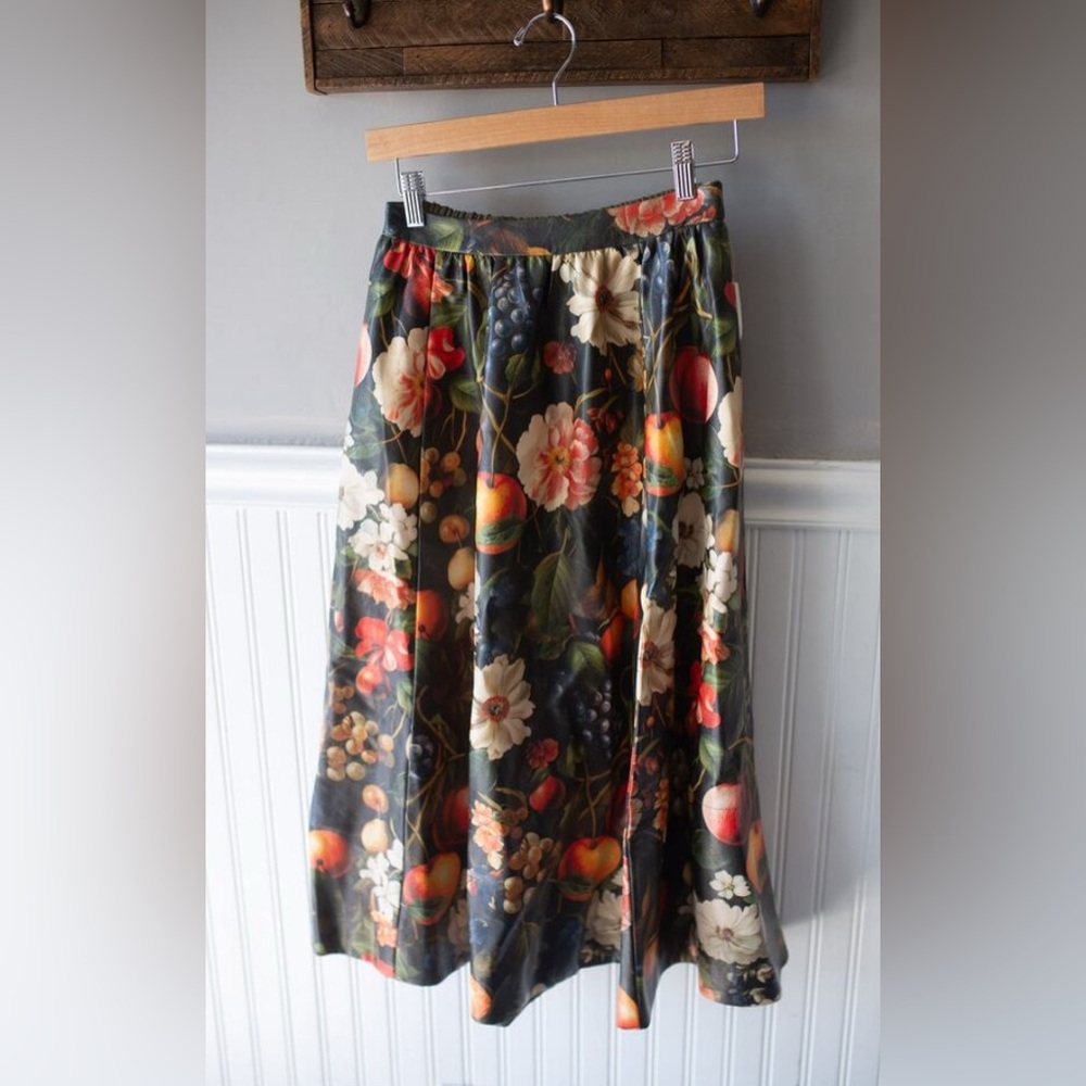NWT! Anthropologie Multi Floral Jacie Faux Leather Midi Skirt by Maeve 👝 - Picture 6 of 9